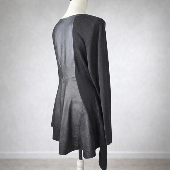 Stella Carakasi Black Tunic Sweater Assymetrical Hem Leather Back Size Small - Picture 8 of 16